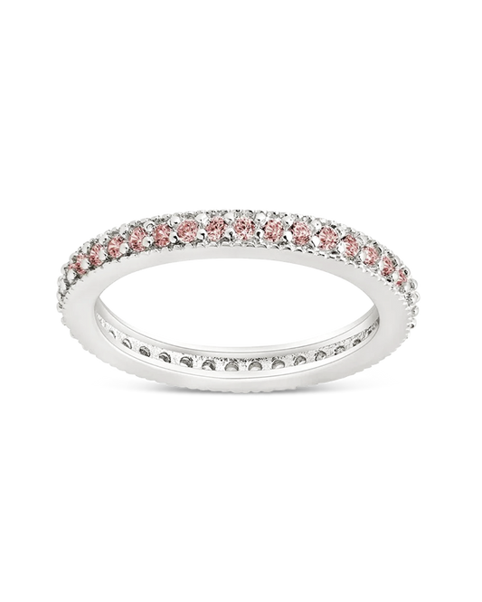 Sterling Silver 2.5mm Thin Pink CZ Band Ring