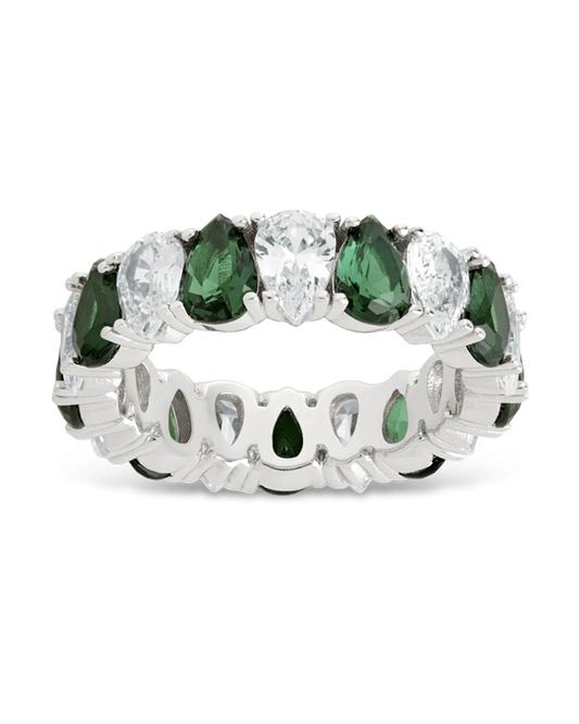 Sterling Silver Pear Cut Emerald CZ Celebration Band Ring