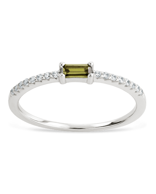 Sterling Silver Thin Peridot CZ Stacking Birthstone Ring