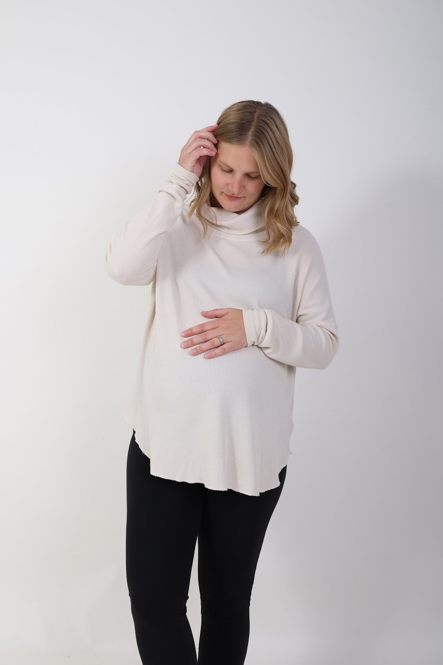 DELILAH || THERMAL LONG SLEEVE COWL NECK MATERNITY TOP
