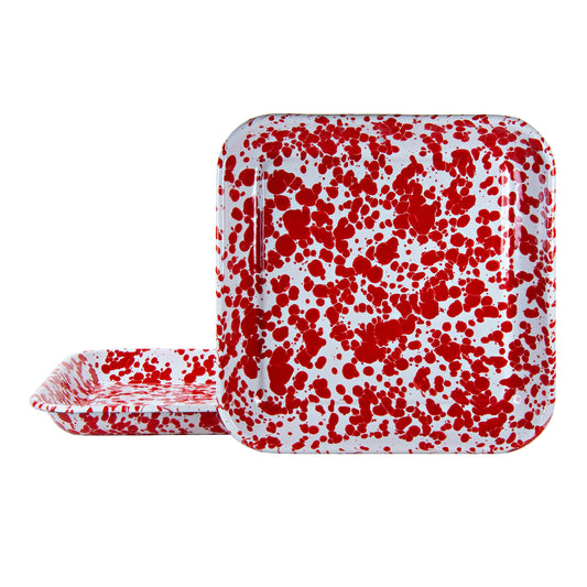 Red Swirl Square Trays - Set of 2