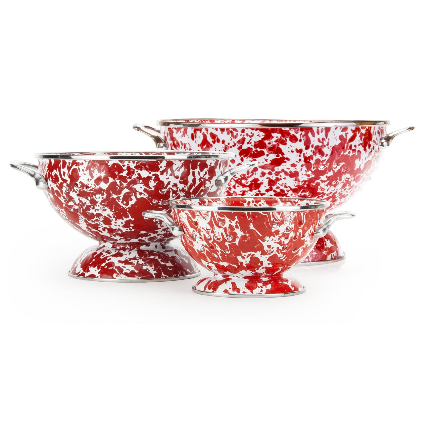 Red Swirl Set Of Colanders