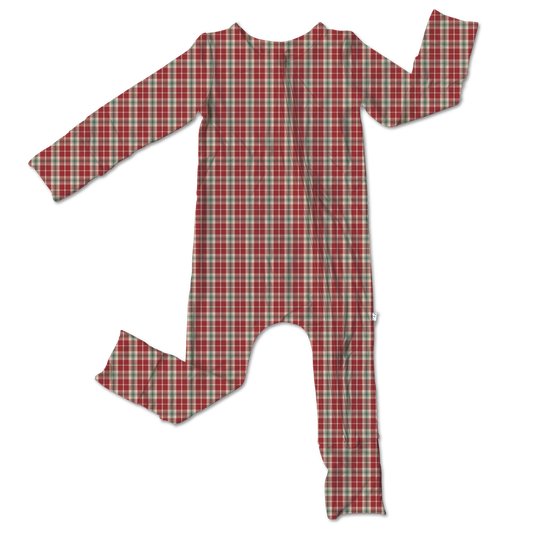 Red Plaid Bamboo Convertible Footie (Pre-Order)