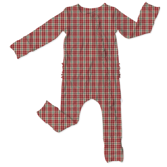 Red Plaid Bamboo Ruffle Convertible Footie (Pre-Order)