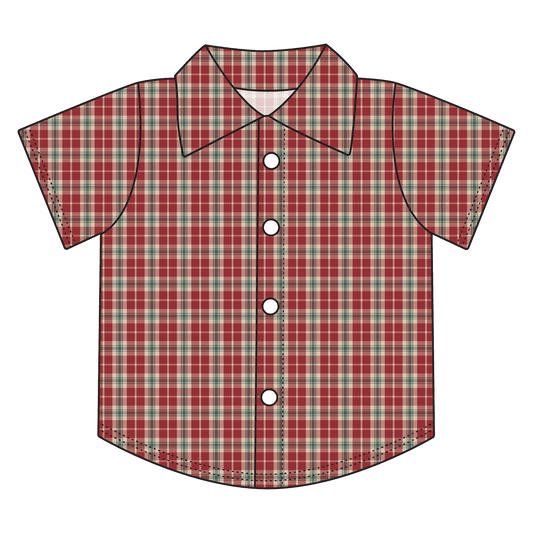 Red Plaid Bamboo Button Down Tee (Pre-Order)
