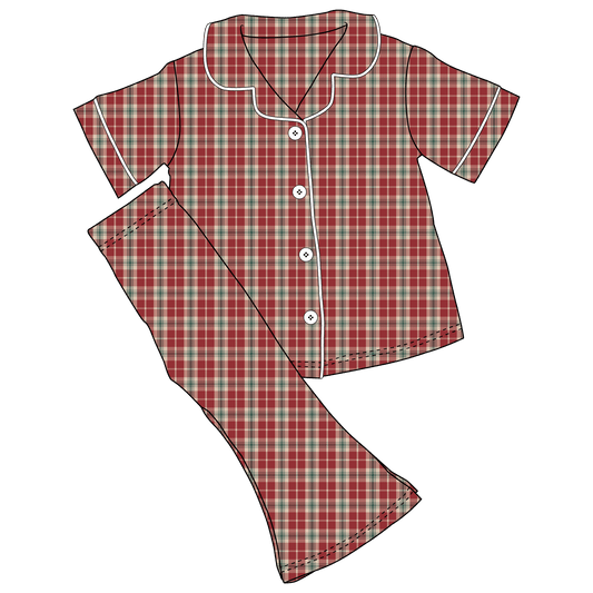 Red Plaid Bamboo Girls Luxe Lounge Set (Pre-Order)