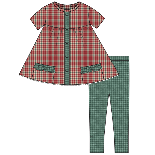 Red Plaid Short Sleeve Tunic + Legging Set (Pre-Order)