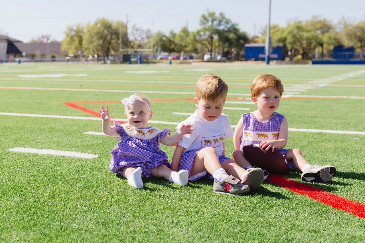 Boys Purple Tiger Smocked Jon Jon – LSU-Inspired Baby & Toddler Game Day Jon Jon | The Prissy Pelican Boutique Bossier City, LA