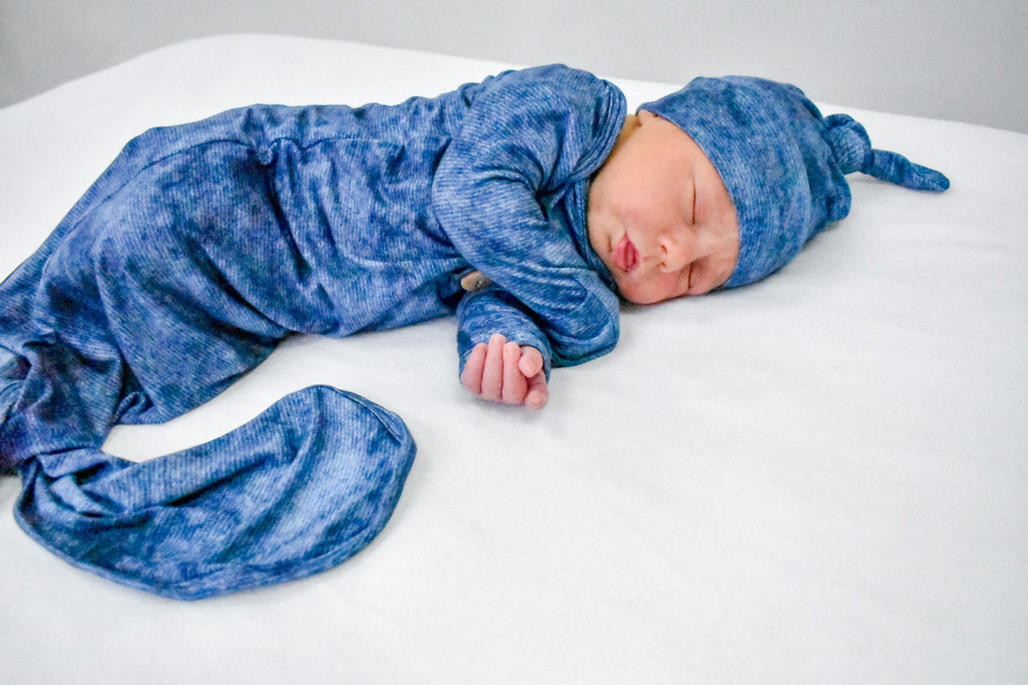 Denim Print Knot Gown & Hat