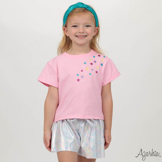 Girls Glitter Falling Stars Pink Boxy Tee | Kids Boutique Top | Bossier City Boutique