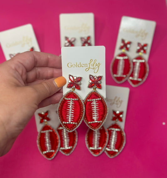 Football Thread Dangle Earrings - Red