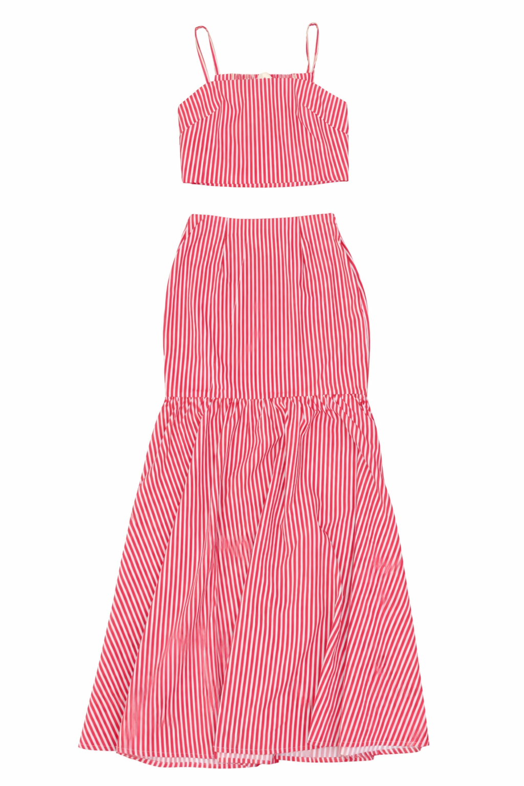 Women's Red and White Striped Maxi Skirt Set