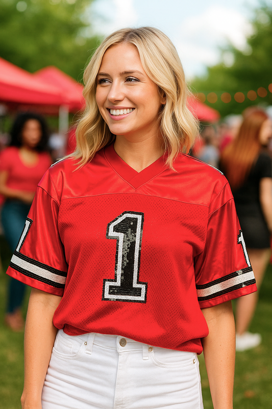Red and Black Sequin Adult Jersey