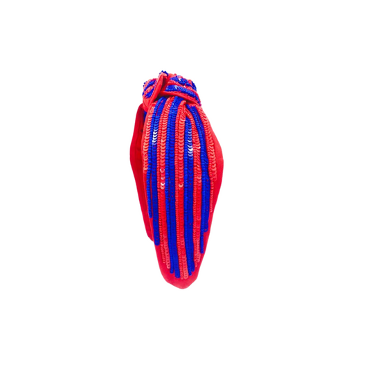 Headband Knot - Sequin Stripe - Red and Blue