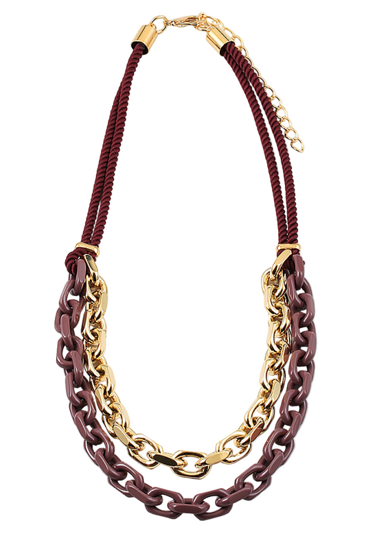Rope and Chain Link Necklace - Burgundy
