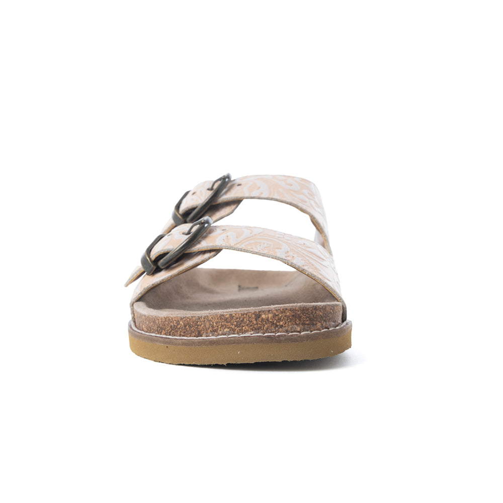 Myra Desert Lily Embossed Leather Sandals in Antique White