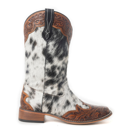 Myra Mesa Cloud Hand-Tooled Leather Boots for Women in Black and White