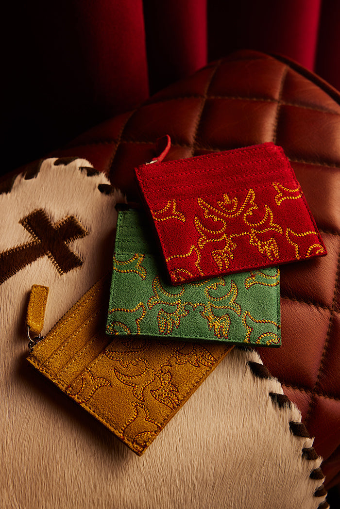Cactus Sky Western Embroidered Credit Card Holder in Red