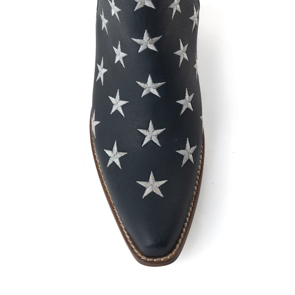 Myra Liberty Star Leather Booties in Vintage Blue