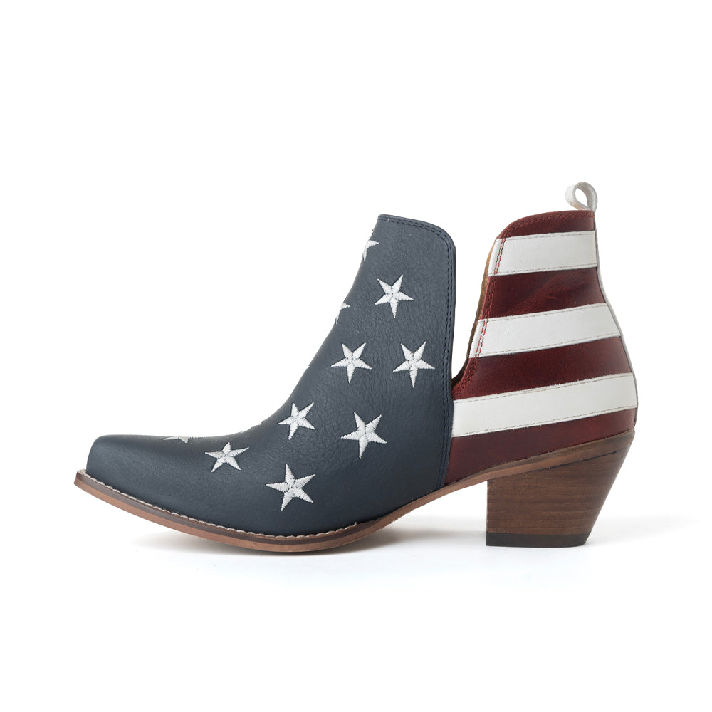 Myra Liberty Star Leather Booties in Vintage Blue
