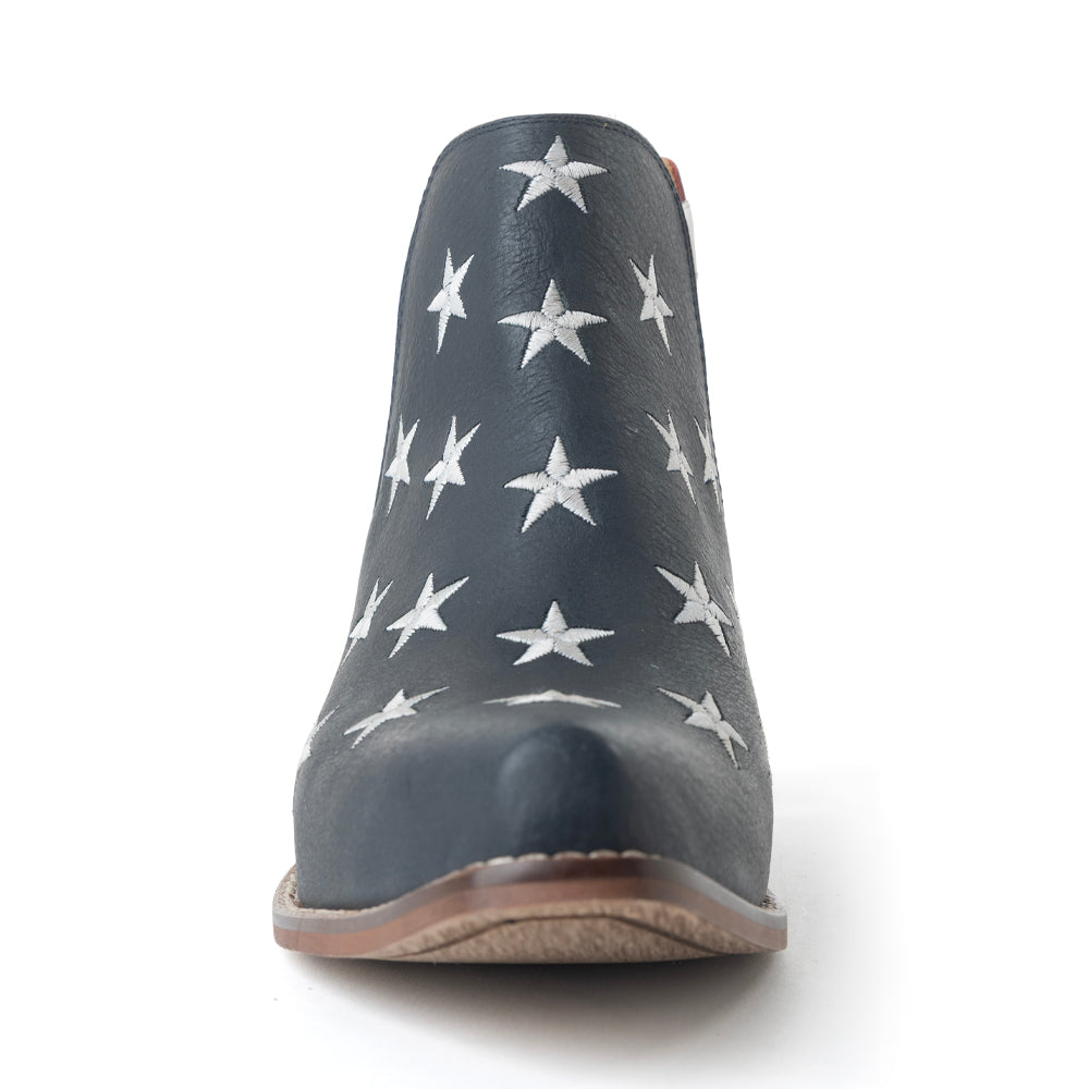 Myra Liberty Star Leather Booties in Vintage Blue