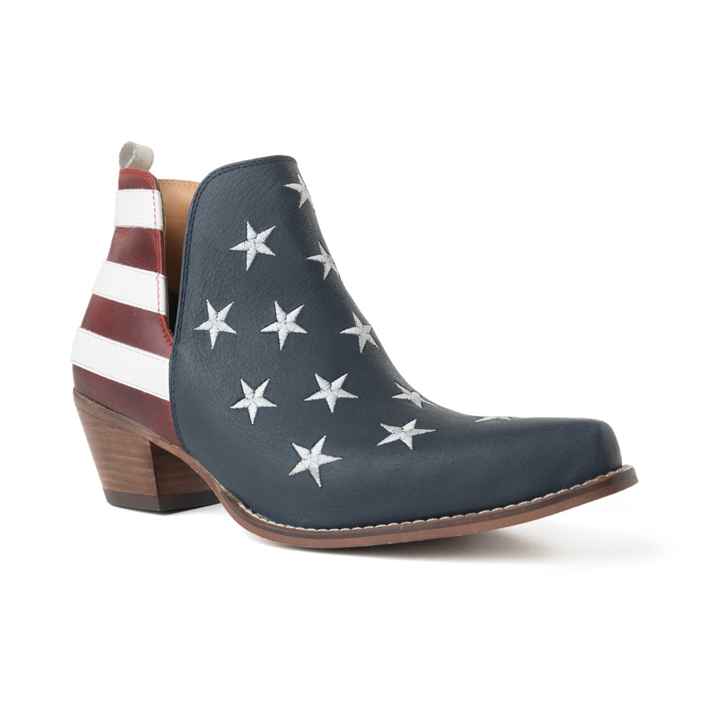 Myra Liberty Star Leather Booties in Vintage Blue