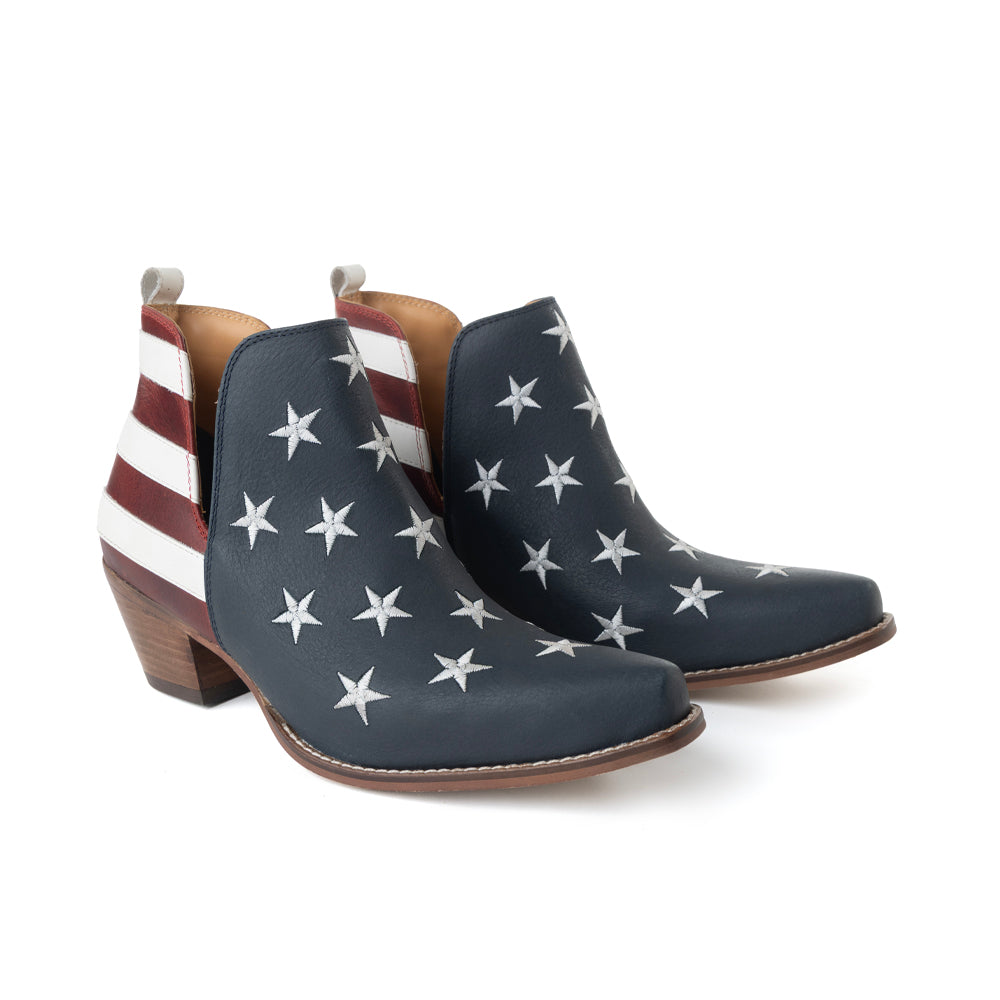 Myra Liberty Star Leather Booties in Vintage Blue