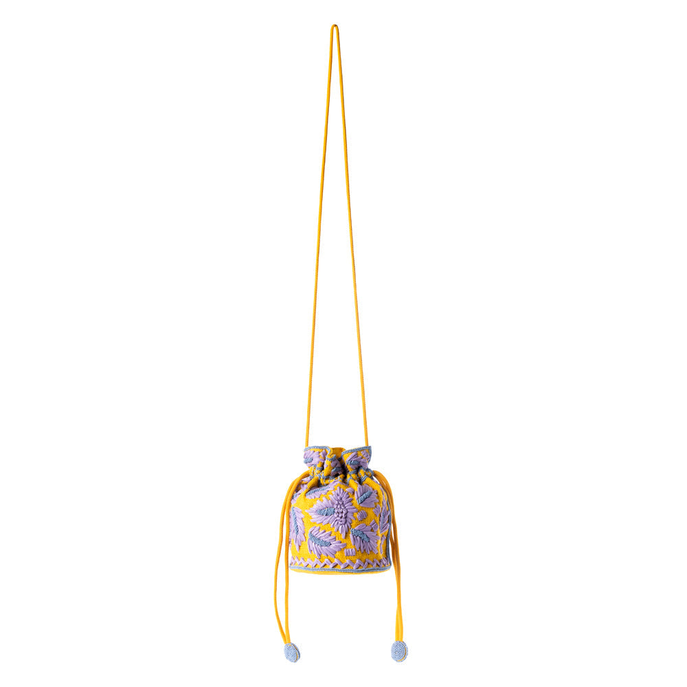 Myra Honey Vine Western Bucket Bag for Women in Yellow with embroidered detail