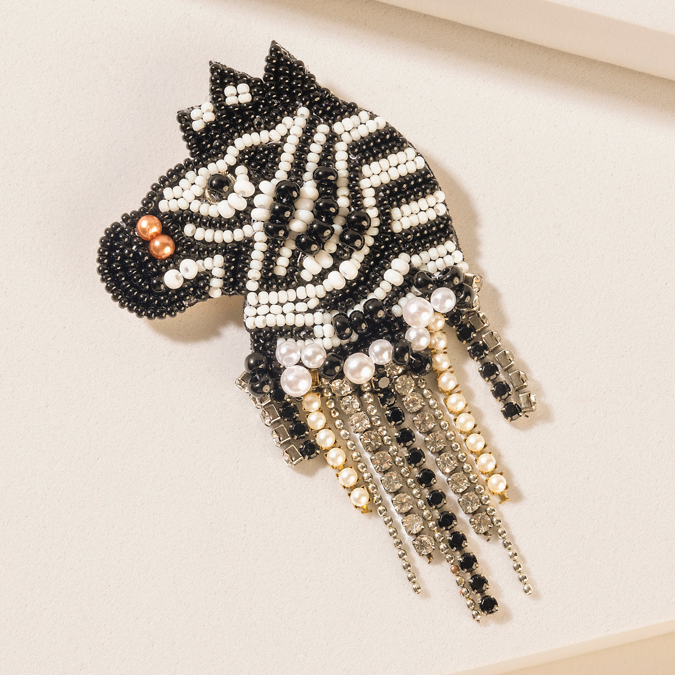 Myra Wilderness Charm Zebra Brooch in Moon Pearl