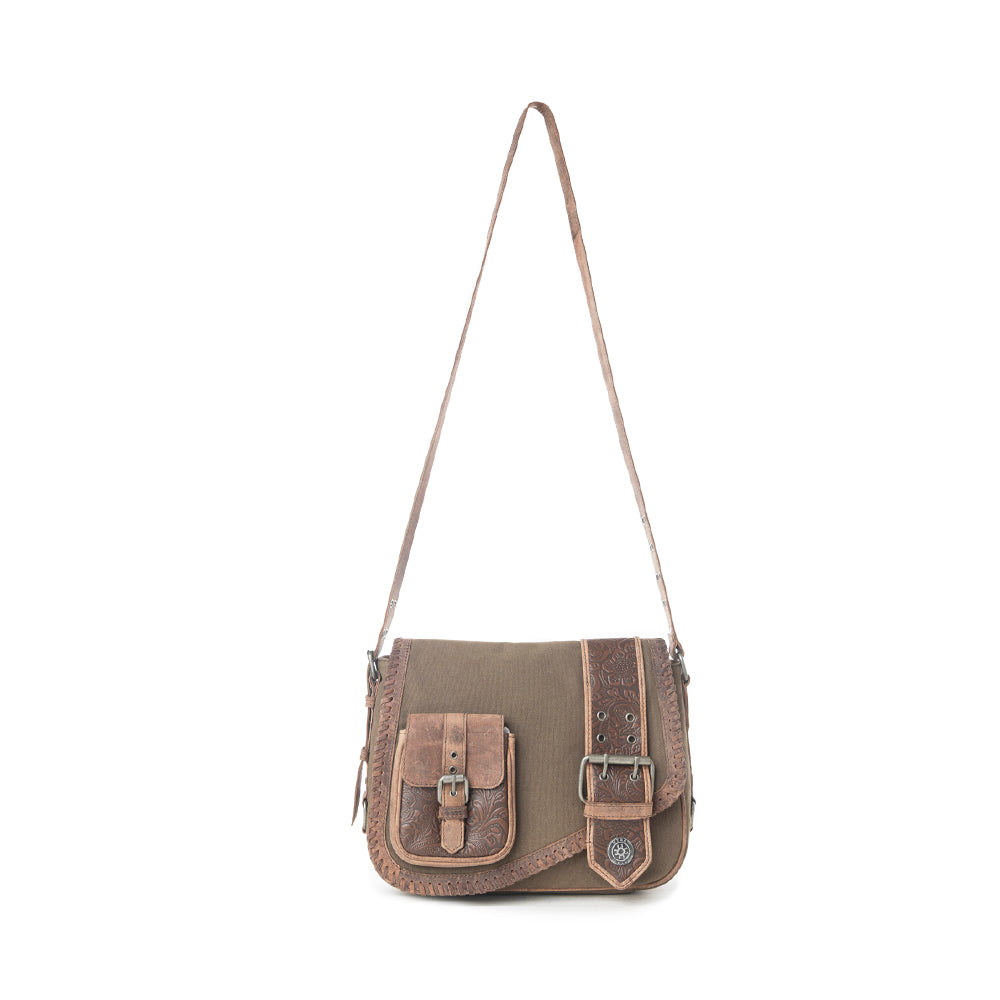 Myra Outlaw's Travels Leather Shoulder Bag in Rodeo Olive