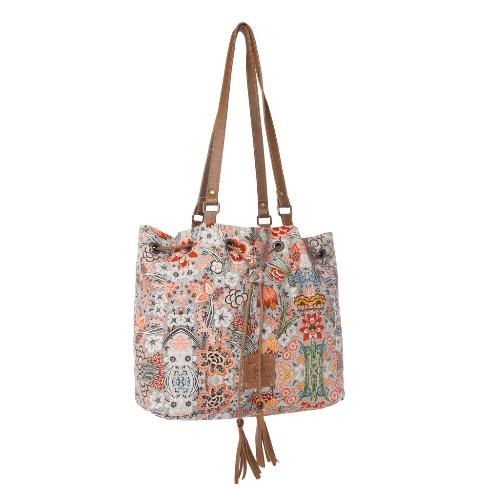 Myra Southern Bloom Cotton & Leather Bucket Bag in Clay Blossom