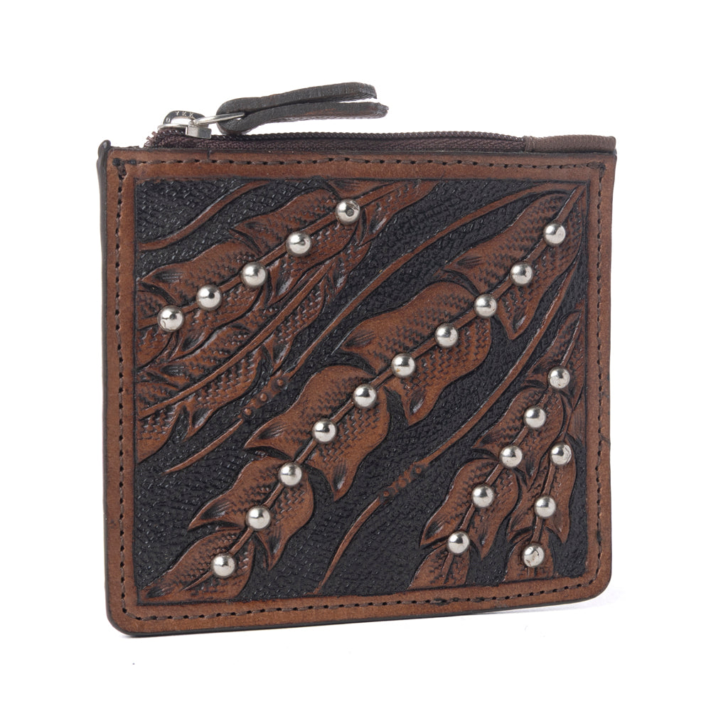Myra Briar Creek Handtooled Leather Credit Card Holder in Heritage Brown