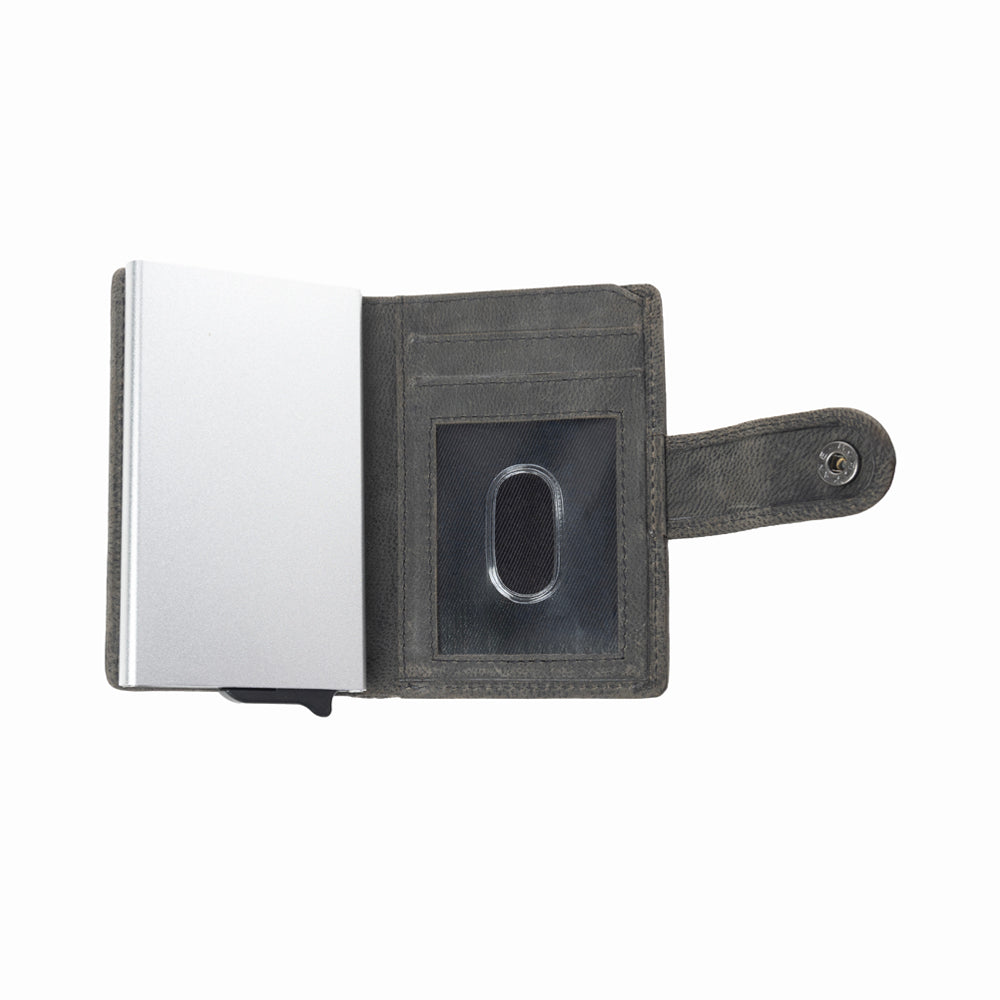 Myra Monsoon Ink Hairon Leather Credit Card Holder in Dust Black