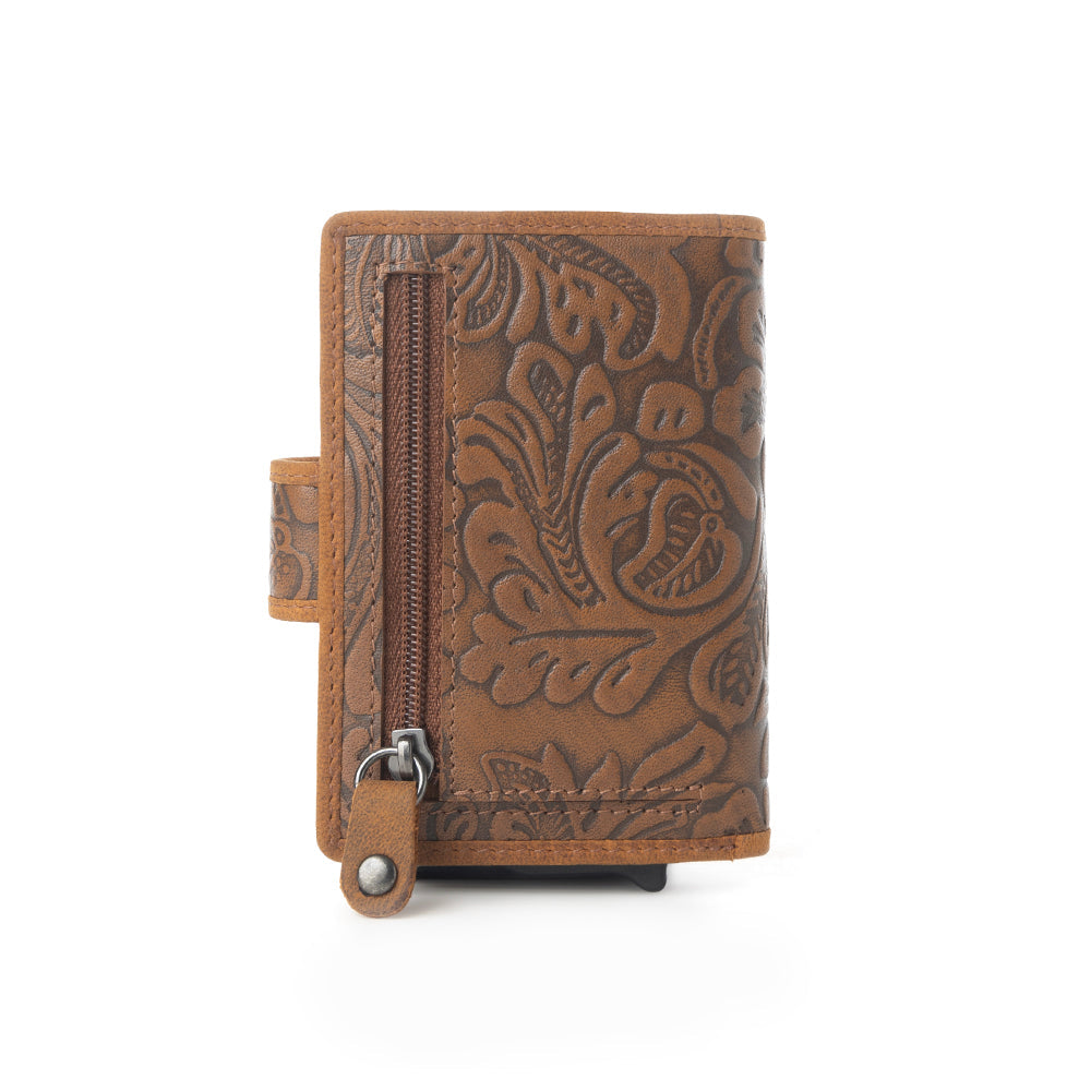 Myra Wild Rose Leather Credit Card Holder in Rustwood Floral