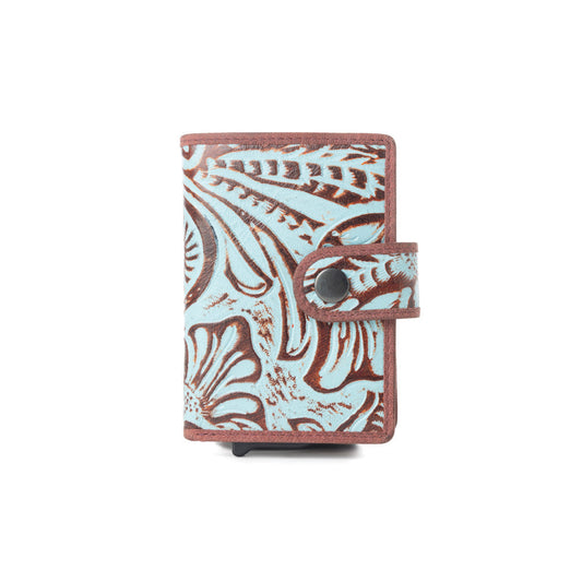Myra Palamino Bloom Leather Credit Card Holder in Canyon Teal
