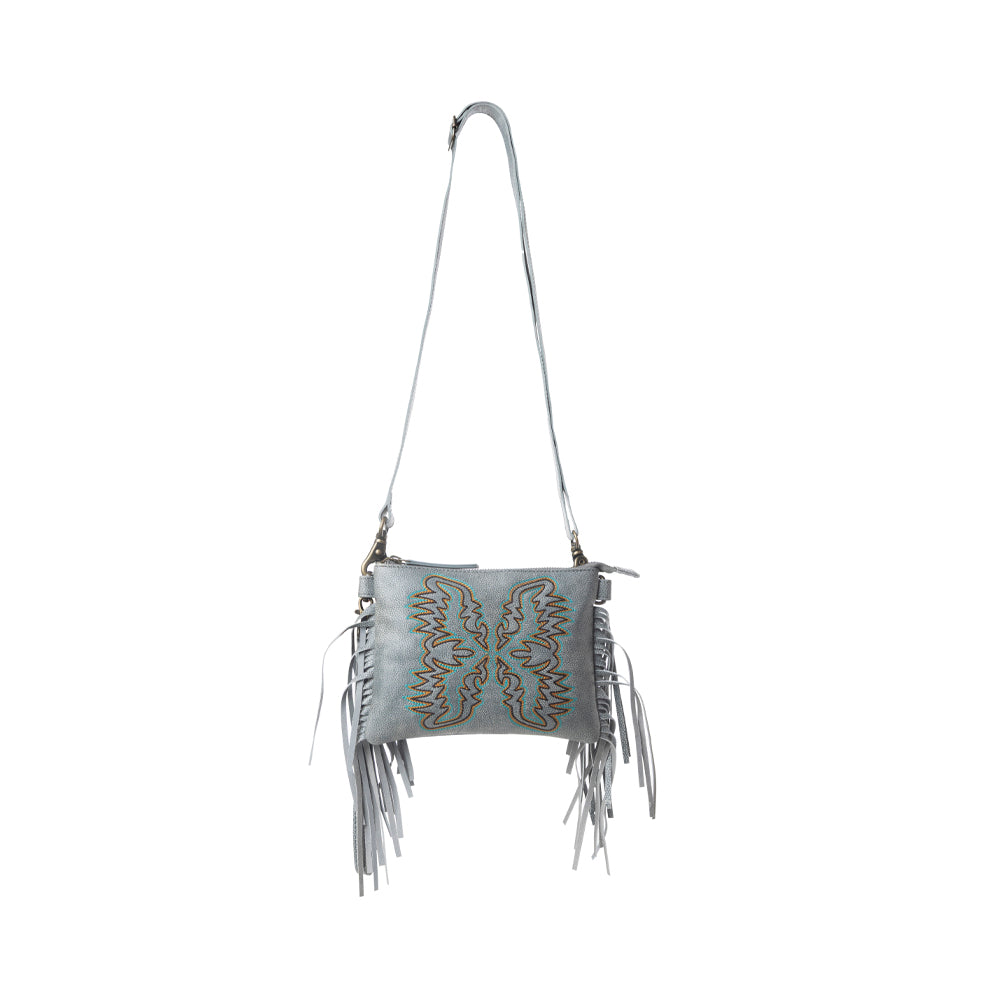 Myra ThunderFly Fringed Leather Bag in Silver Dust