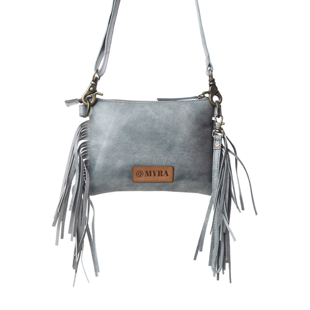Myra ThunderFly Fringed Leather Bag in Silver Dust