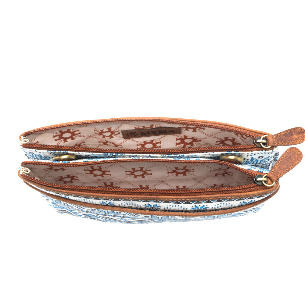 Myra Tribal Hollow Cotton & Leather Crossbody Bag in Indigo Frost