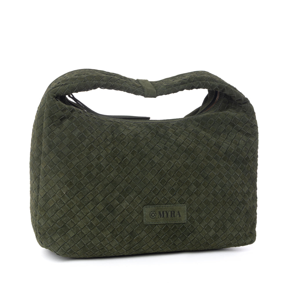 Myra Saddle Weave Genuine Suede Leather Bag in Olive Moss