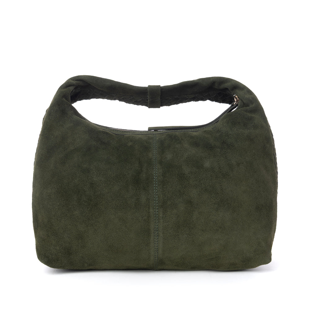 Myra Saddle Weave Genuine Suede Leather Bag in Olive Moss
