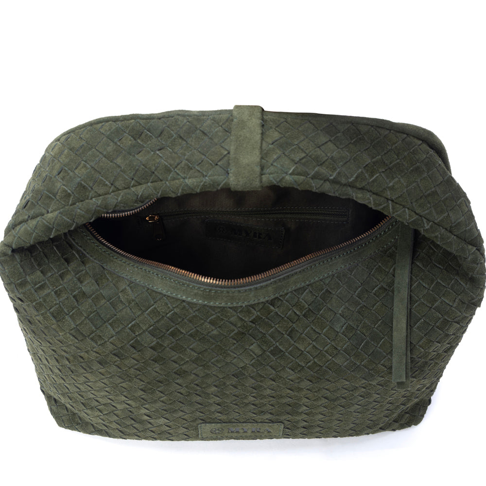 Myra Saddle Weave Genuine Suede Leather Bag in Olive Moss
