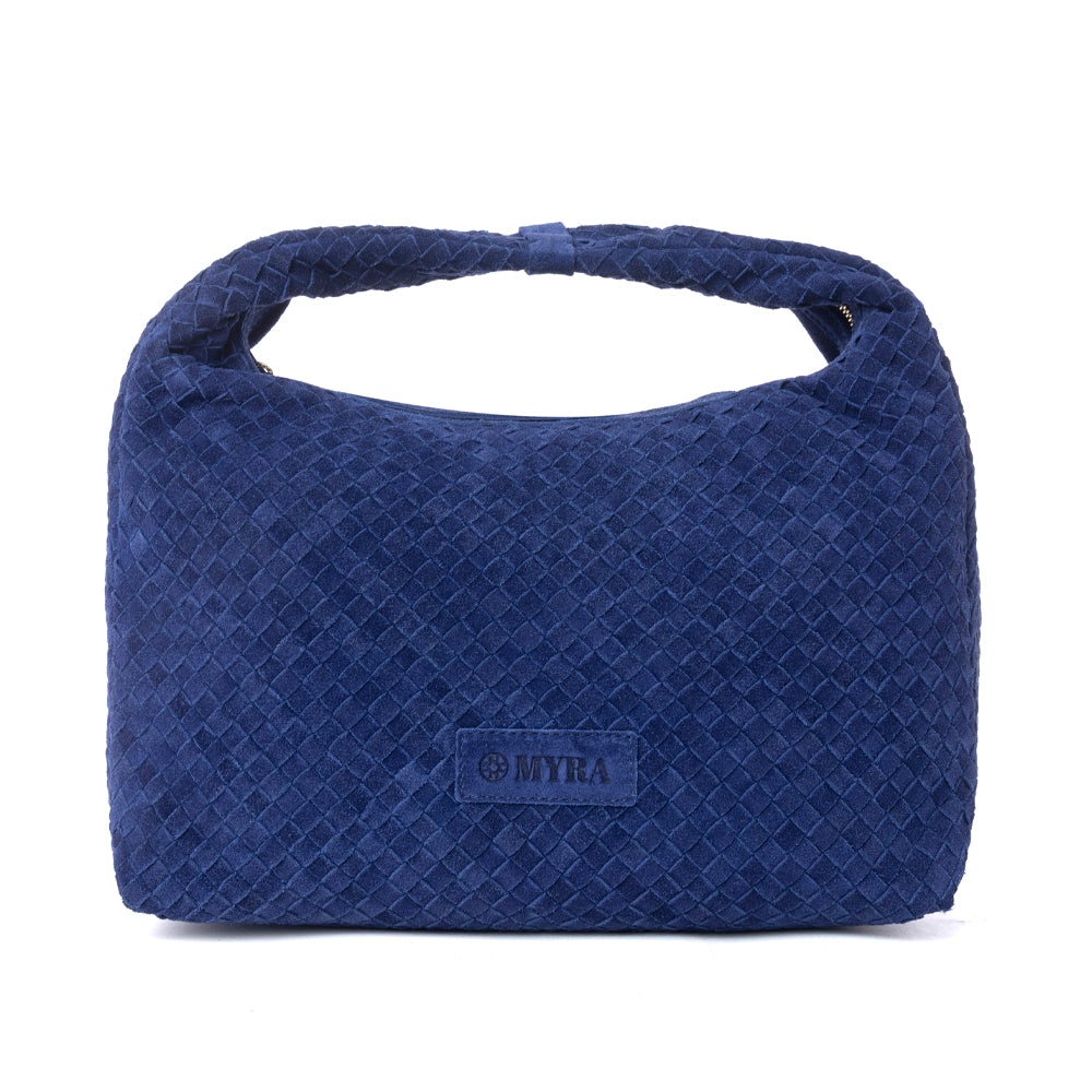 Myra Saddle Weave Genuine Suede Leather Bag in Royal Blue
