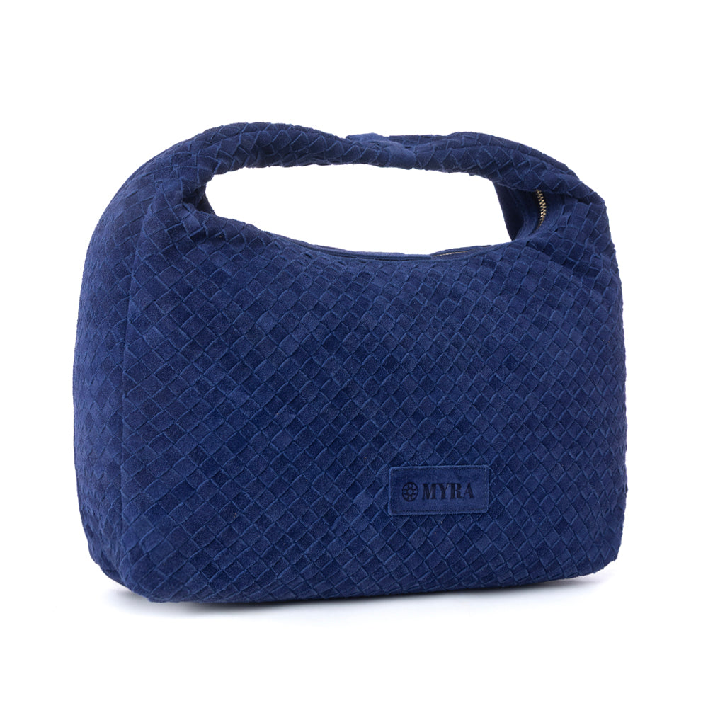 Myra Saddle Weave Genuine Suede Leather Bag in Royal Blue