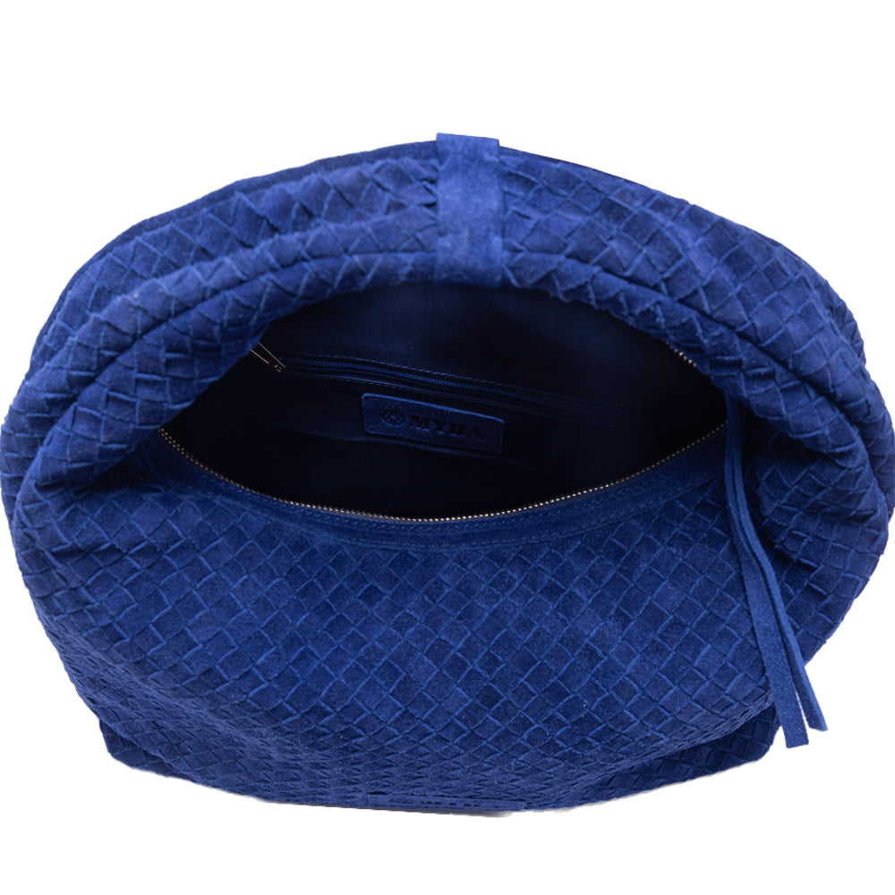 Myra Saddle Weave Genuine Suede Leather Bag in Royal Blue