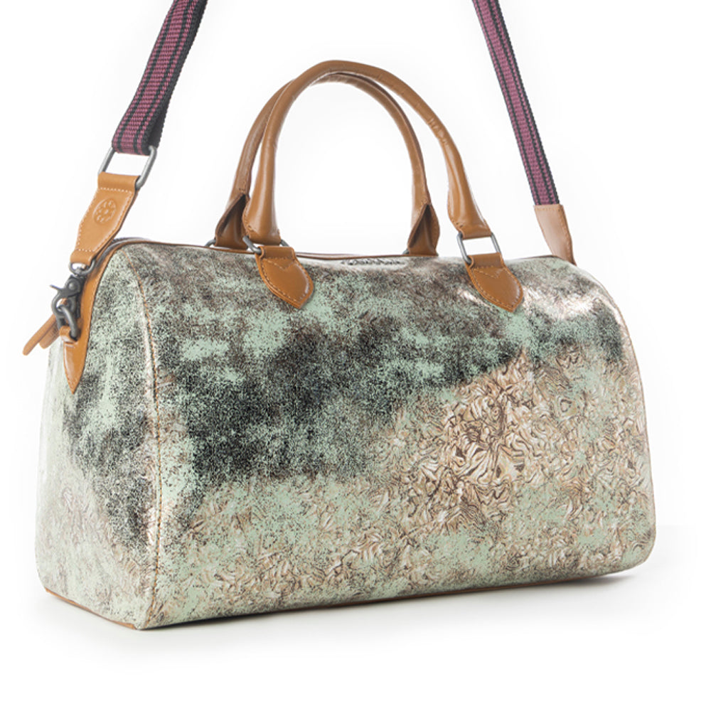Myra Ranger's Echo Snake Print Leather Duffle Bag for Men in Faded Sage
