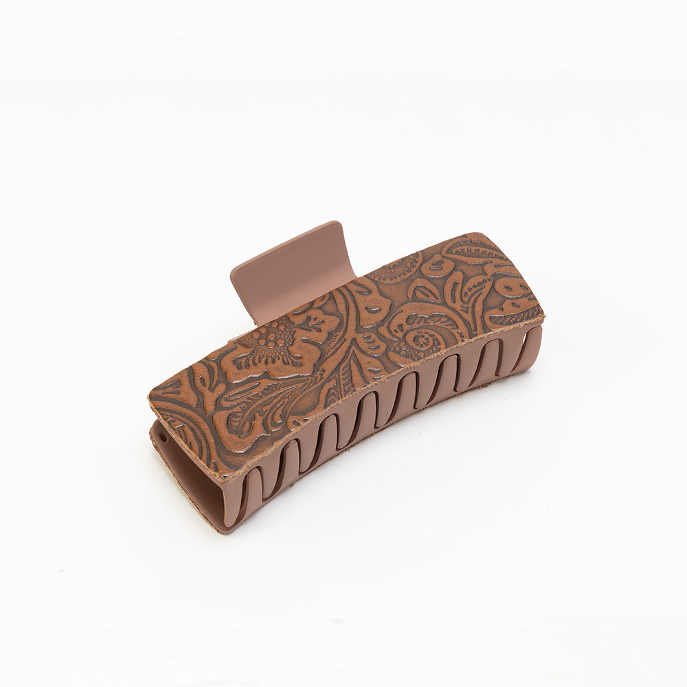 Myra Dustmeadow Embossed Leather Hair Clip in Brown