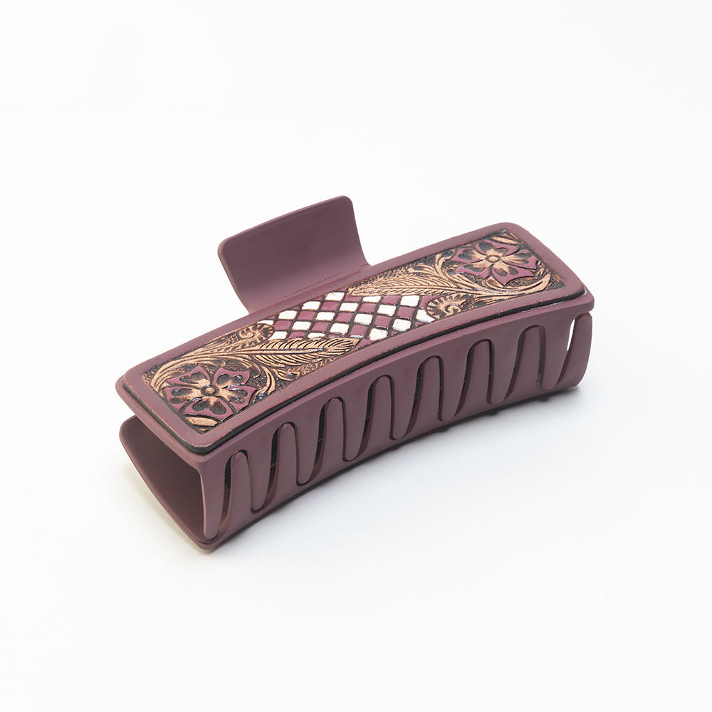 Myra Cindertrail Handtooled Hair Clip in Ebony Cream