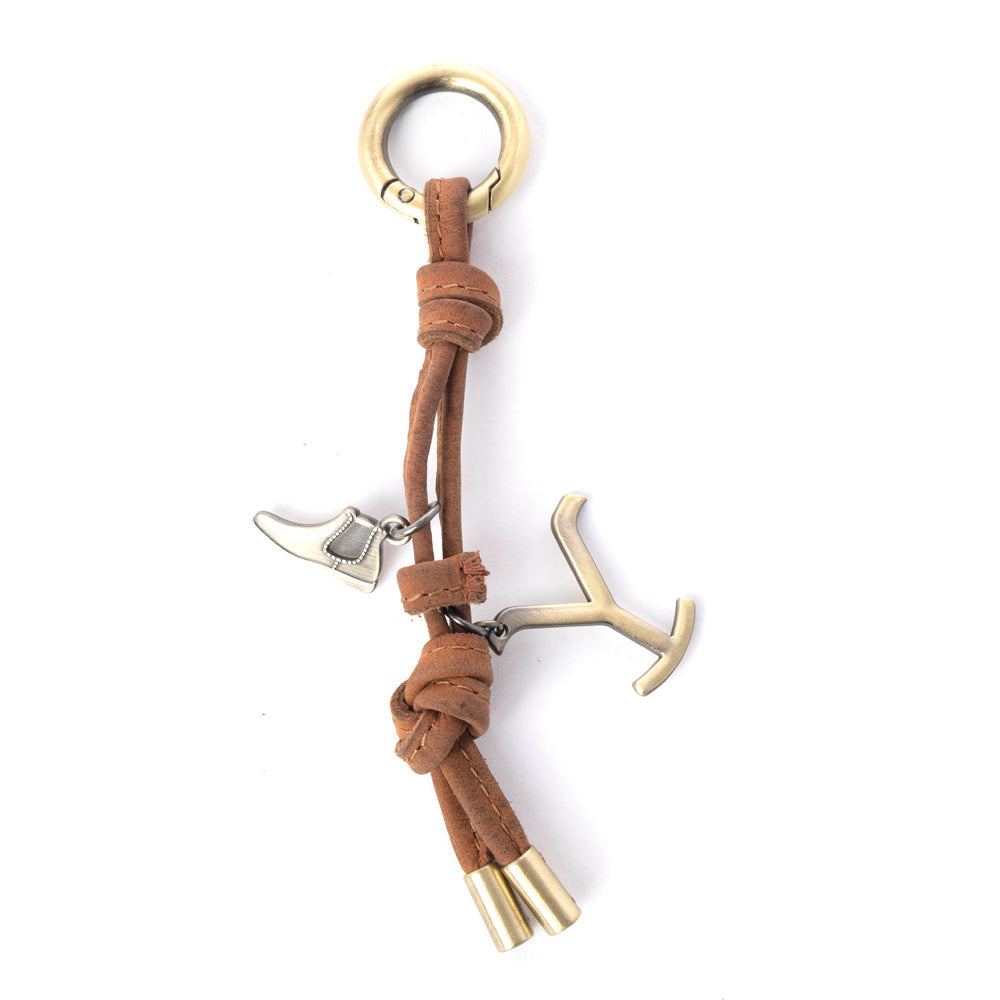 Myra Yellowstone Longhorn Leather Key Fob in Saddle Oak