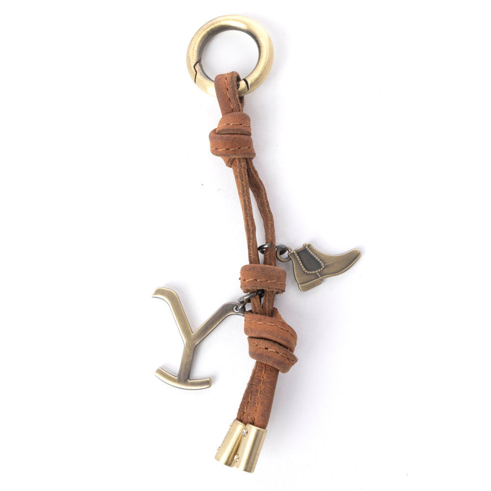 Myra Yellowstone Longhorn Leather Key Fob in Saddle Oak