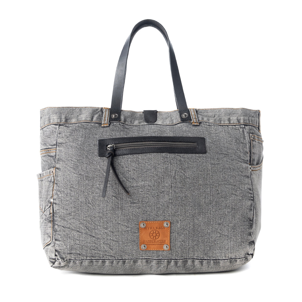Myra Billyjean Western denim Tote Bag for Women in denim black with leather detail